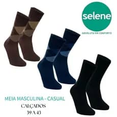 Meia Social Casual Masculino Algodão Sport Fino Original Selene Ref 8010