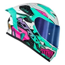 Capacete Moto Norisk Flow Robot Branco E Verde Tiffany
