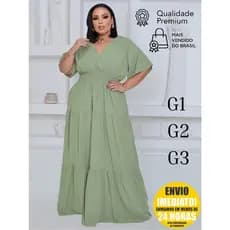 Vestido Plus Size Longo Decote V Manga Curta Festa Evento Madrinha