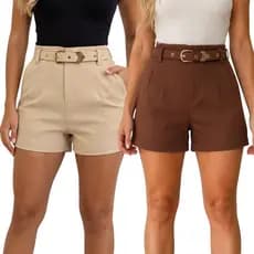 Short Alfaiataria Feminino Com Cinto Forrado e Fivela Dourada ENVIO IMEDIATO