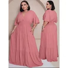 Vestido Longo Plus Size Decote V 3 Marias Manga Curta