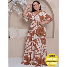 Vestido Longo Plus Size Decote V Manga Curta ENVIO IMEDIATO