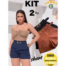 Kit 2 Short Alfaiataria Feminino Com Bolso Com Cinto Forrado Cintura Alta PROMOÇÃO P ao  GG
