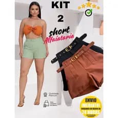 Kit 2 Short Alfaiataria Feminino Com Bolso Com Cinto Forrado PROMOÇÃO Cintura Alta ENVIO IMEDIATOO