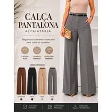 CALÇA FEMININA ALFAIATARIA ZAARA CINTURA ALTA COM ZÍPER  ACOMPANHA CINTO