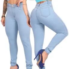 Calça Jeans Feminina Cintura Alta Com Lycra Moda Elastano Empina Bumbum Lavagem Clara Premium Promoção