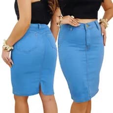 Saia Jeans Evangelica Lavajem Crystal Gode Longa Midi Comprida No Joelho Feminina Uso Igreja, Casul