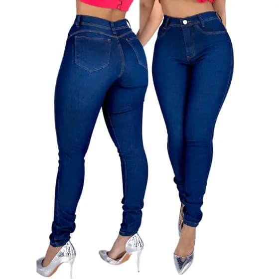 Calça Jeans Feminina Escura Cintura Alta Com Lycra e Elastano Moda Levanta Bumbum Lavagem Premium