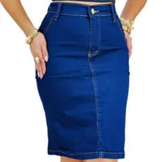 Saia Jeans Evangelica Azul Tradicional Comprida No Joelho Gode Feminina Longa Midi Uso Igreja Casul