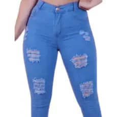 Calça Jeans Feminina Clara Destroyed Cintura Moda Empina Bumbum Alta Com Elastano Bloqueira Top