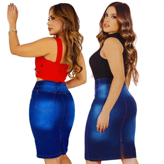 Saia Jeans Evangelica Comprida No Joelho Lavagem Pistolada Gode Feminina Longa Midi