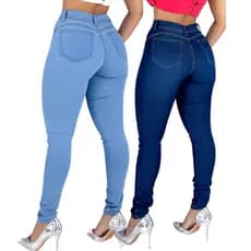 KIT 02 Calça Jeans Feminina Clara e Escura Cintura Alta Com Lycra Elastano Moda Levanta Bumbum