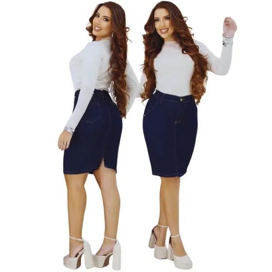 Saia Jeans Evangelica Azul Tradicional Comprida No Joelho Gode Feminina Longa Midi Uso Casul Igreja