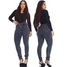 Calça Jeans Feminina Skiny Grafite Moda Empina Bumbum Cintura Alta Lycra Elastano Lavagem