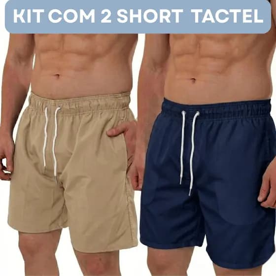 KIT C/02 Short Tactel Masculino Bermuda C/3 Bolso Com Elastano Para Academia, Treino, Casual, Praia