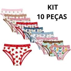 kit 10 Calcinhas Infantil de Algodão Juvenil Menina Moça Conforto Cós Alto