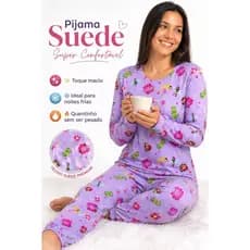 Pijama Inverno Feminino Suede Manga Longa Quentinho de Frio Estampas Sortidas