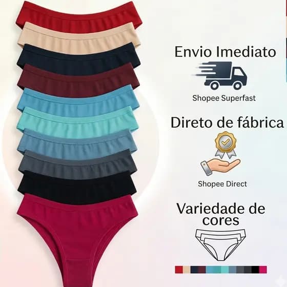 Kit 10 ou 5 Calcinhas Algodao forrada Conforto intimo vies basica dia a dia adulto
