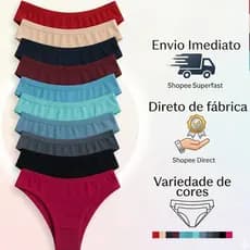 Kit 10 ou 5 Calcinhas Algodao forrada Conforto intimo vies basica dia a dia adulto