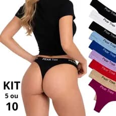Kit Calcinhas Algodão Fio Dental Cintura Alta Feminina Conforto Cós Alto