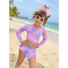Biquini Infantil Menina Juvenil Cropped Manga Longa Praia Piscina Proteção UV 1,2,4,6,8 e 10 Anos