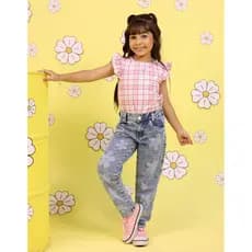 Calça Jeans Infantil Juvenil Adolescente Menina MOM Estampa Flor Coração  2 a 10  Anos Jeans Premium