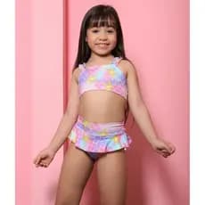 Biquíni Infantil Sereia Menina infantil Com Saia Babadinho Alça Frufru Proteção UV Praia Piscina Verão