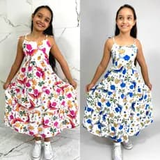 Vestido Longo Juvenil Feminino em Crepinho Estampa Tropical – Confortável, Elegante - 10,12,14 e 16