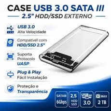Case HD Externo 2.5 transparente SSD, Usb 3.0, Sata III, Alta Velocidade