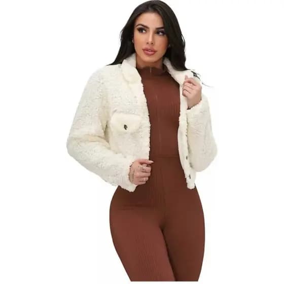 TEDDY Casaco Feminino  Jaqueta de botão Moda Feminino Blusa de Pelinho Cropped Pelucia Jaqueta Feminina Tedy Quentinha Ted Moda Blogueira Casaquinho Teddy