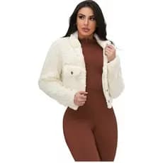 TEDDY Casaco Feminino  Jaqueta de botão Moda Feminino Blusa de Pelinho Cropped Pelucia Jaqueta Feminina Tedy Quentinha Ted Moda Blogueira Casaquinho Teddy