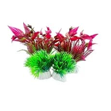 kit Enfeite de aquario Plantas Artificial vermelha verde 10cm