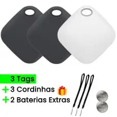 Kit 03 Rastreador Tag Inteligente Original para iPhone + 2 Baterias Extras