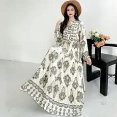 Saia longa Floral de algodão humano boêmio manga comprida vestido solto menina gorda Plus Size saia para maternidade