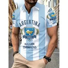 Camisa Polo masculina listrada Argentina, adequada para atividades casuais ao ar livre