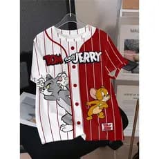 TOM & JERRY Padrão Estampado Manga Curta, Malha Respirável Casual Confortável Camiseta