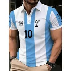 Camisa Polo masculina de poliéster, projetada com listras azuis e brancas, seleção Argentina, muito adequada para casa,