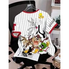 Verão novo estilo Warner Co-marca, novidade masculina criativa camiseta de manga curta, moda Looney Tunes impresso t