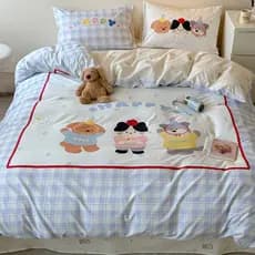 Conjunto de roupa de cama de algodão puro com estampa de desenho animado, roupa de cama infantil fofa, capa de edredom,