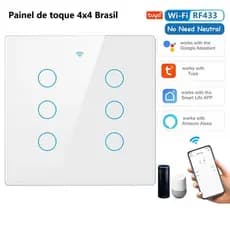 Tuya WiFi + RF433 Interruptor Inteligente AC 110-220V Brasil 4x4 Painel De Toque 4/6 Gang Com Alexa Google Home