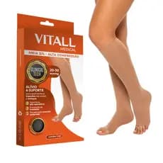 Meia 3/4 Vitall Medical Sem Ponteira Bege Alta Compressão Varizes Cansaço
