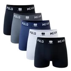 Kit 5 Cuecas Boxer Box Polo Wear Microfibra Lisa Sem Costura Sortidas