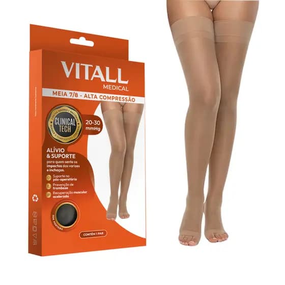 Meia 7/8 Sem Ponteira Alta Compressão 20-30 mmHg Vitall Medical Varizes Cirurgia Inchaço