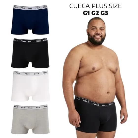 Kit 3 Cuecas Boxer Plus Size Cotton Polostar Algodão Respirável Masculina G1 ao G3
