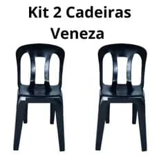 Kit 2 Cadeiras  Veneza Pretas Bar Sala Cozinha
