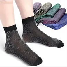 5 Pçs/Lote Feminino Novidade Colorido Glitter Meias Prata Fino Tornozelo Femininas Cor Brilhante Curtas