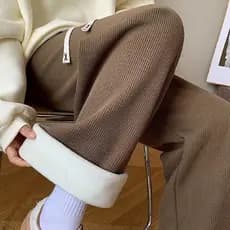 Senhora Veludo Lápis Calças Engrossado Perna Larga Sweatpants De Pelúcia Cintura Alta Casuais Na Moda Harem Retas Pantal