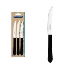 Kit 3 Facas Churrasco Leme Preto Lâmina Inox Tramontina