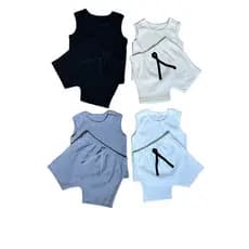 Kit 4 Peças Infantil Bebê Recém Nascido Ribana Canelada 2x1 Com 2 Shorts e 2 Regatinhas de Alta Qualidade Confortavél