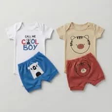 Kit 2 Conjuntos Infantil Menino Body e Short Para o Dia a Dia Leve Macio Estiloso Estampado Básico